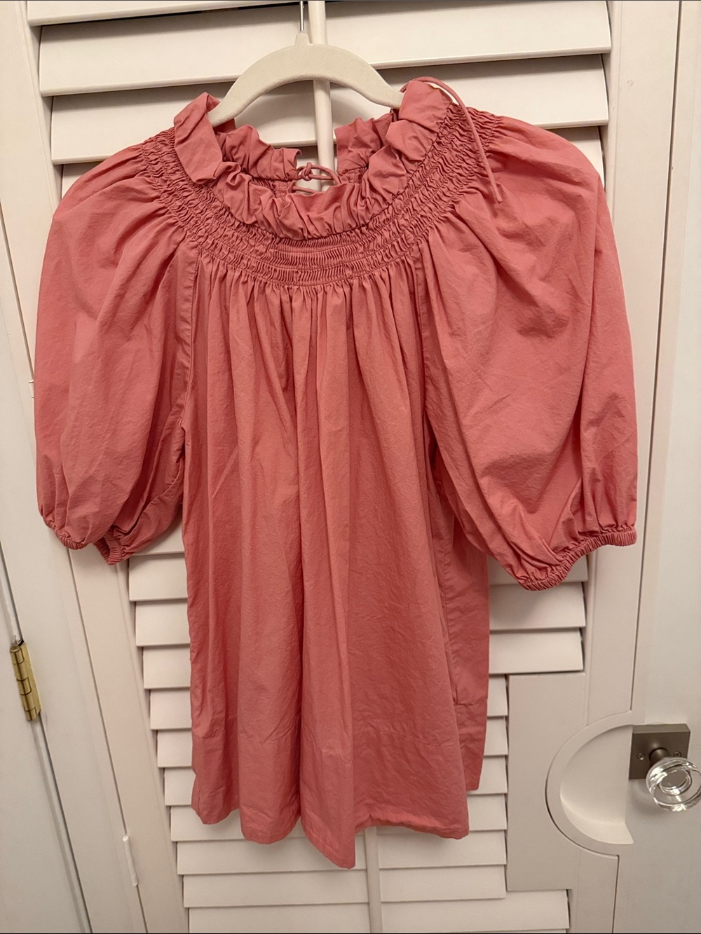 J.crew Women’s Pink Smocked Neck Puff Sleeve Top